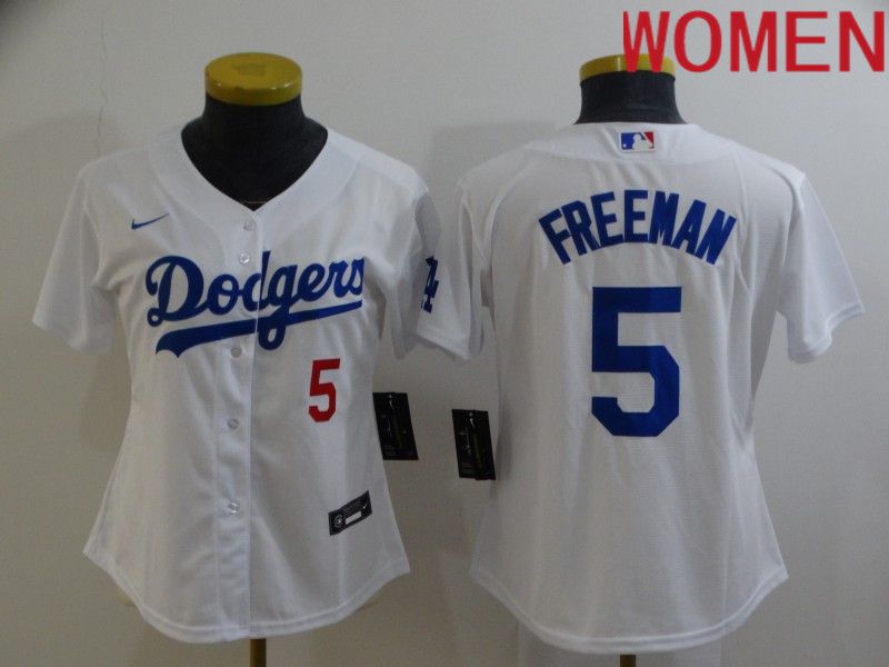 Women Los Angeles Dodgers 5 Freddie Freeman White Nike 2022 MLB Jersey